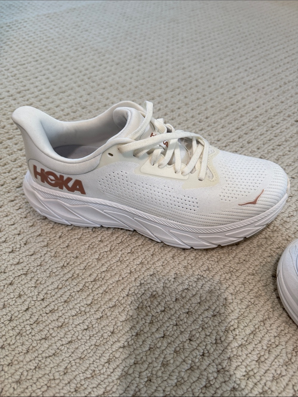 Hoka White Athletic Sneakers with Copper Logo Accent - Picture 10 of 10